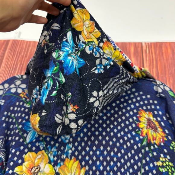 JOHNNY WAS Cotton Cashmere Printed Duster Hoodie Cardigan Blue Yellow Size XS - Picture 8 of 8